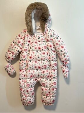 Floral Hooded Puffer Snowsuit - Pink Floral